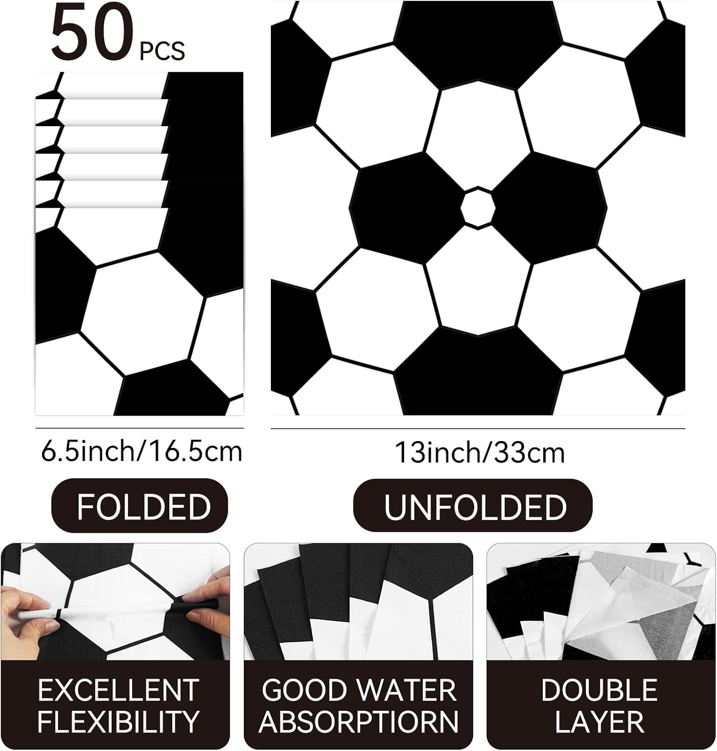 50 Pcs Soccer Napkins - Disposable Paper Napkins for Sport Theme Party Lunch Decorations and Favor Set