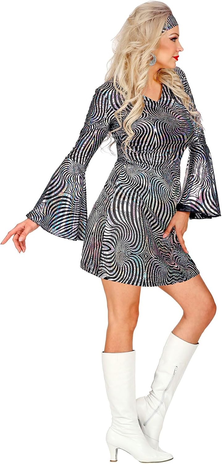 W WIDMANN MILANO Party Fashion - Disco Style 70s Dress Dancing Queen Fancy Dress Costumes Black/Silver