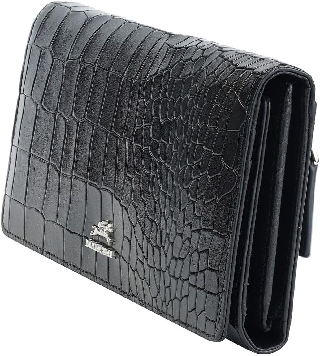 Croco2 Red Women’s Trifold Wallet with Enhanced RFID Security, Red