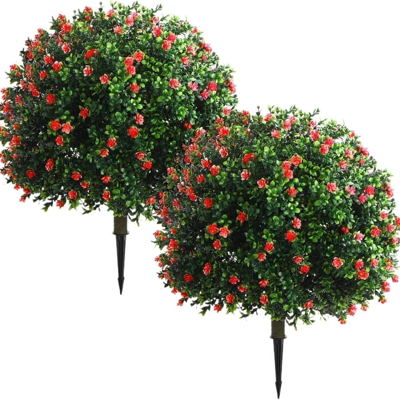 Artificial Boxwood Spherical Shrubs with Ground Cuttings for Use in Front Porch Garden Terraces,2pack(Red)