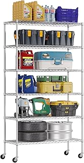 45"L×18"W×82"H Wire Shelving Unit Storage Cart Metal Shelf Rolling Utility Cart 2100Lbs Capacity with 6 Tier Casters Adjustable Layer Rack Strong Steel for Restaurant Garage Pantry Kitchen,Chrome