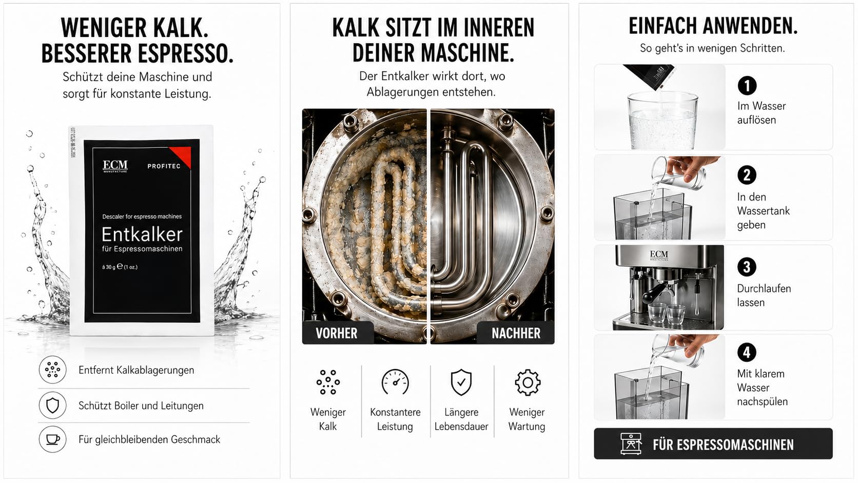 ECM Entkalker, Gruppenreiniger und Mühlenreiniger je 10 Tüten Sparset Bundle