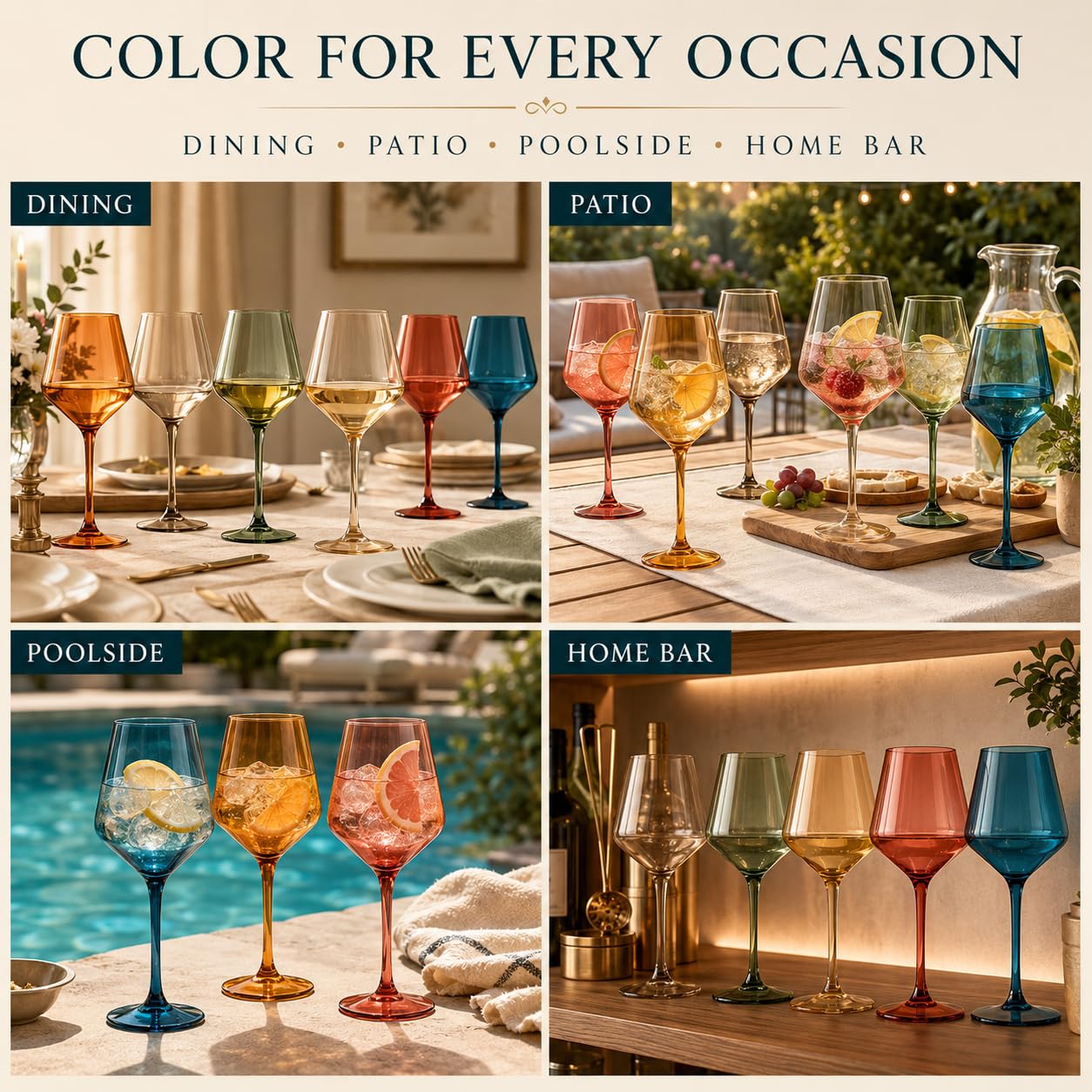 Lot de 12 verres à vin à pied en plastique incassable de style européen Tritan couleur pastel, incassables, sans BPA, pour extérieur, piscine, intérieur, lavage à la main, cadeau quotidien et vacances