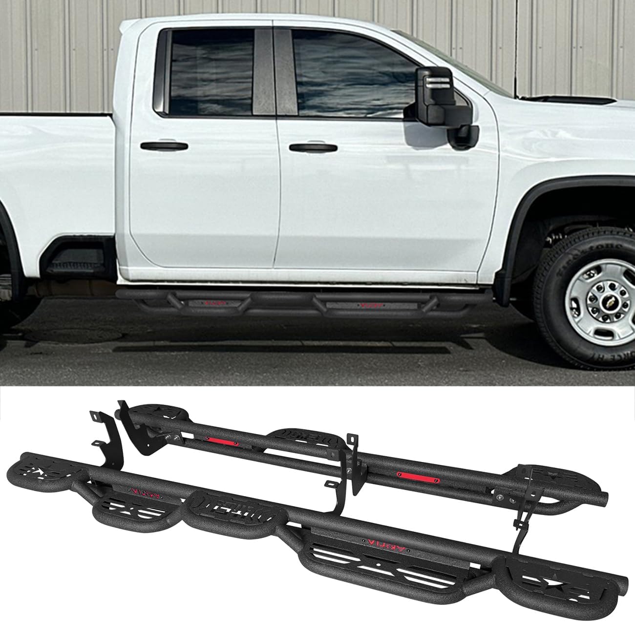 Vijay Double Cab Side Step Bars Running Boards Fits 2019-2025 Chevy Silverado 1500 and 2019-2025 GMC Sierra 1500 and 2020-2025 Chevy Silverado 2500/3500 and 2020-2025 GMC Sierra 2500/3500 (Style A)