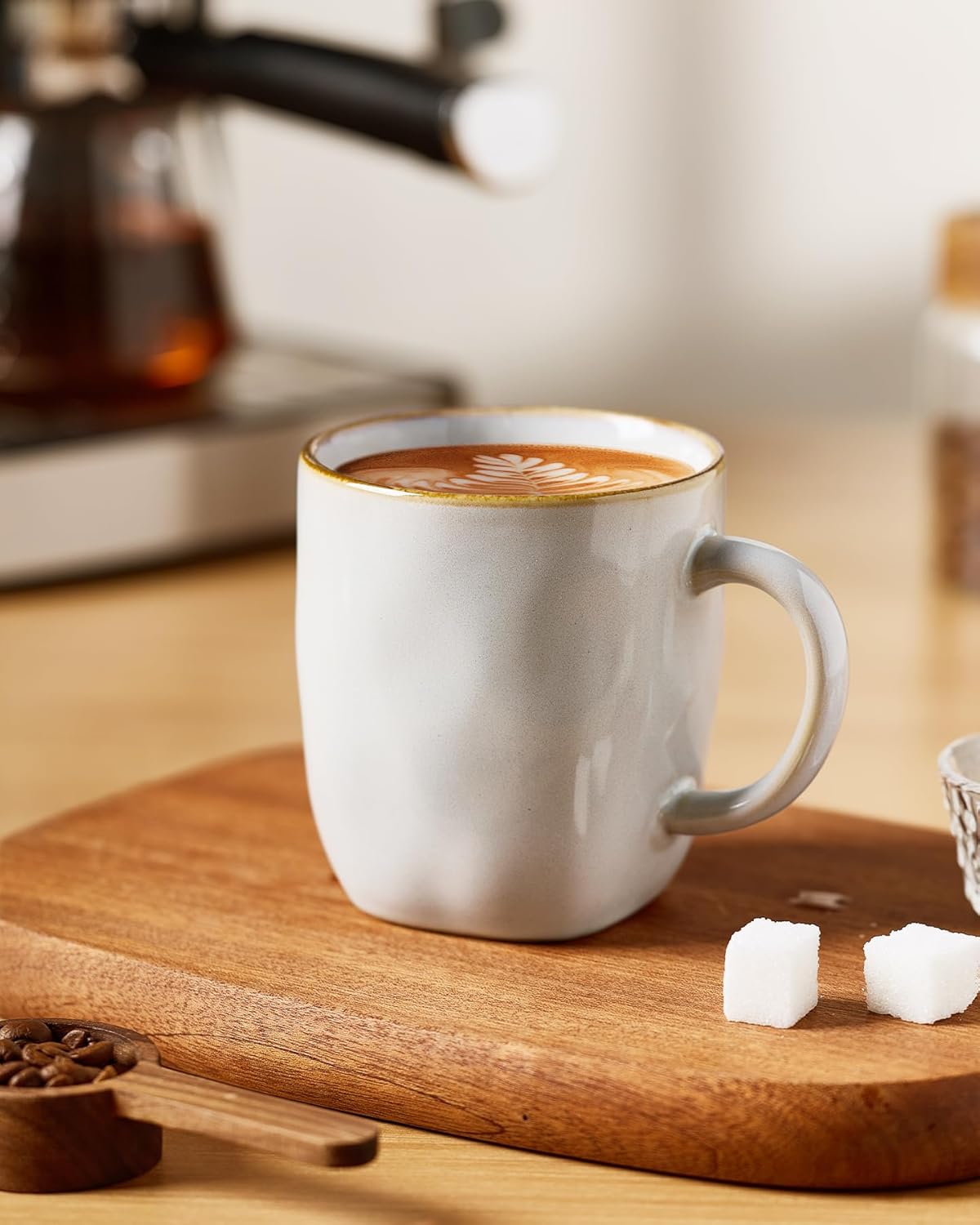 famiware Coffee Mugs Set of 4, Ocean Square 13oz Coffee Cup Set with Handle for Cocoa, Milk, Hot Chocolate, Stoneware Cups for Kitchen, Reactive Glaze, Microwave and Dishwasher Safe, Cappuccino White - Image 2