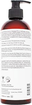 PURA DOR 16 Oz Organic Anti-Cellulite Massage Oil for Toned Legs and Butt - Lemon Peel, Moringa, Grape Seed, Grapefruit & Eucalyptus Oils - Skin Firming & Tightening
