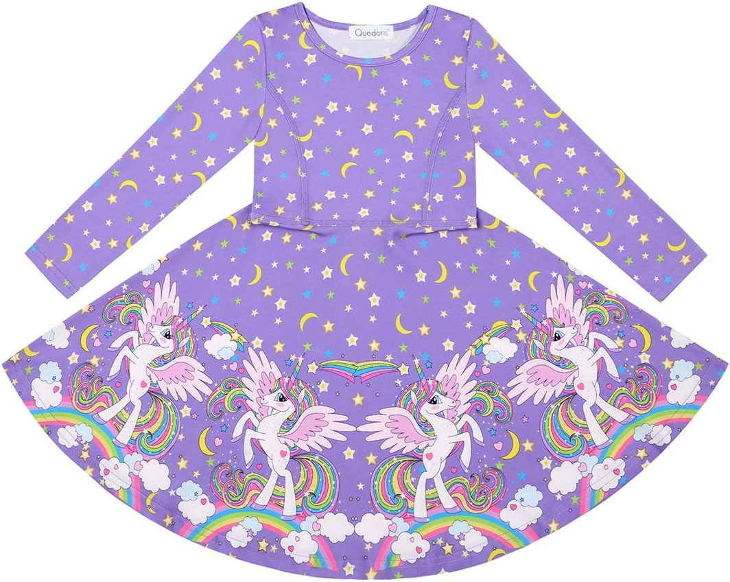 Quedoris Girls Dress Unicorn Printed Casual Party Twirly Dress for Kids in 2t to 10 Years - Image 5