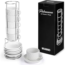 MIAMIO - Palmanova Espresso Cups 75ml (White) Daily Use | Palmanova Espresso Cups with Saucers 75ml (White) Dishwasher safe for everyday use.