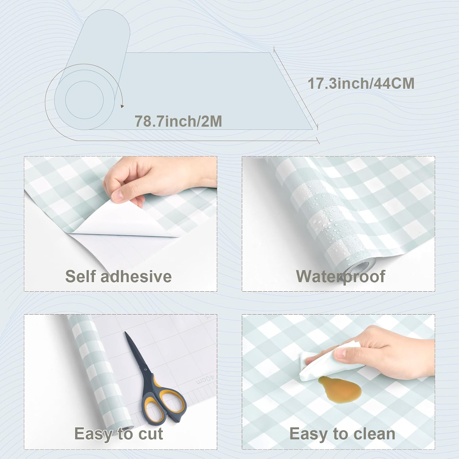 Cohoo Home Blue Plaid Peel and Stick Wallpaper Boho Plaid Contact Paper for Cabinet Blue Checkered Gingham Contact Paper Self Adhesive Removable Wallpaper Bathroom Nursery Waterproof 17.3inW 78.7inL