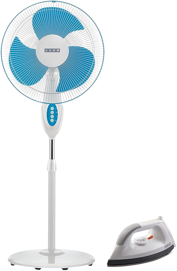 USHA Mist Air Icy 400mm Pedestal Fan (Blue) EI 1602 1000-Watt Lightweight Dry Iron (multi-colour)
