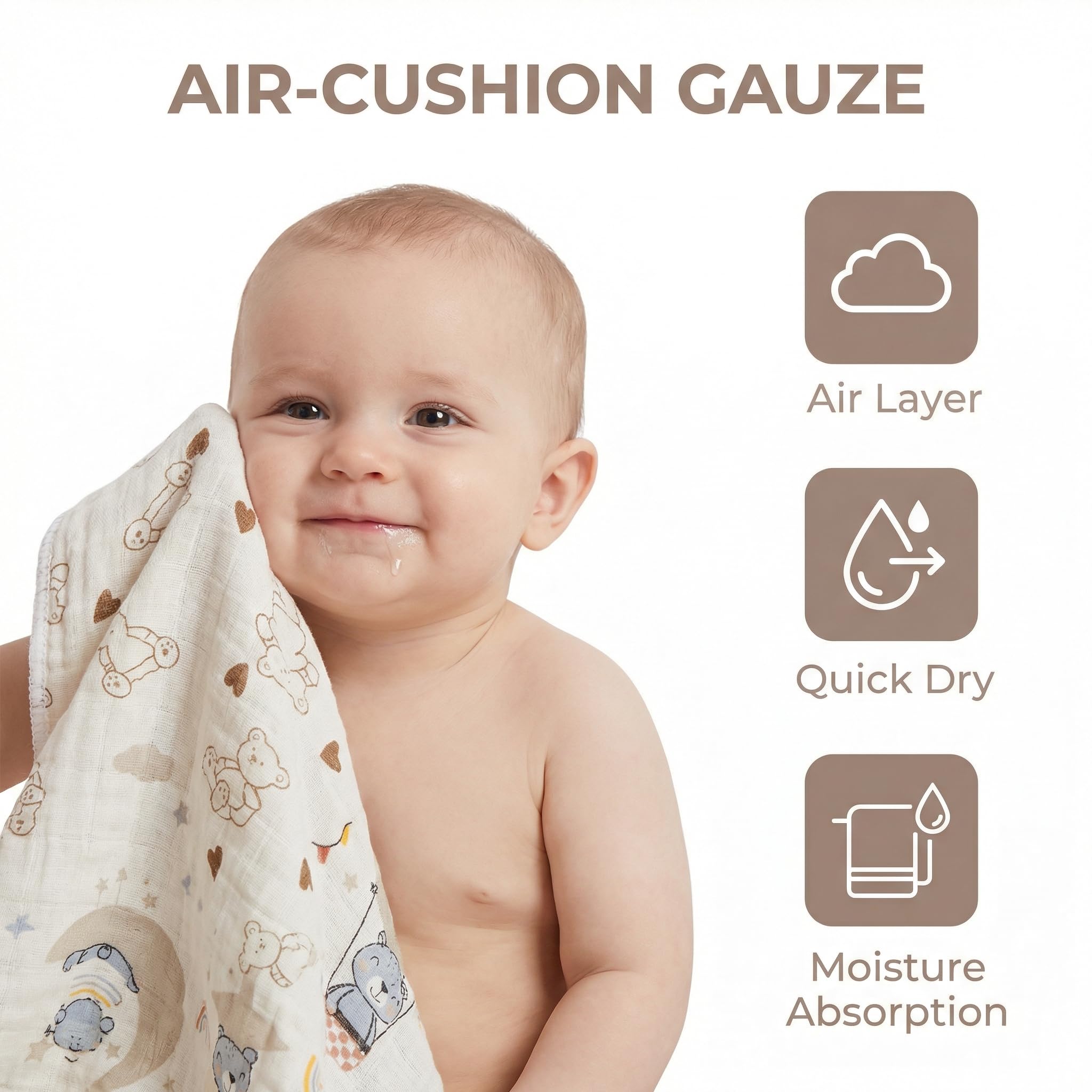 Mussole Neonato Cotone 25x25cm Asciugamani Neonato Puro Cotone 6 Pezzi