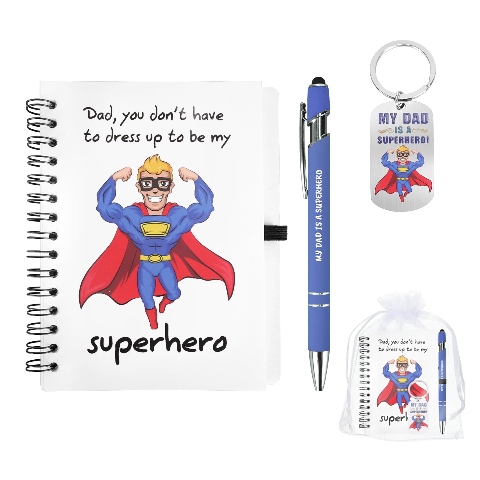 Zidoley Gift For Dad, Best Fathers Day Gift From Son Daughter 3Pcs, Dad Keyring, A6 Spiral Notebook, Pen, Father's Day, Thanksgiving, Birthday, Christmas Presents For Daddy, Papa Gifts