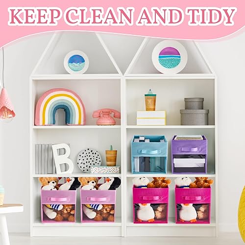 Miniatura 6 de 8 cubos de almacenamiento con ventana transparente de 10 x 10 x 11 pulgadas, cubos organizadores de almacenamiento para armario con asa frontal,