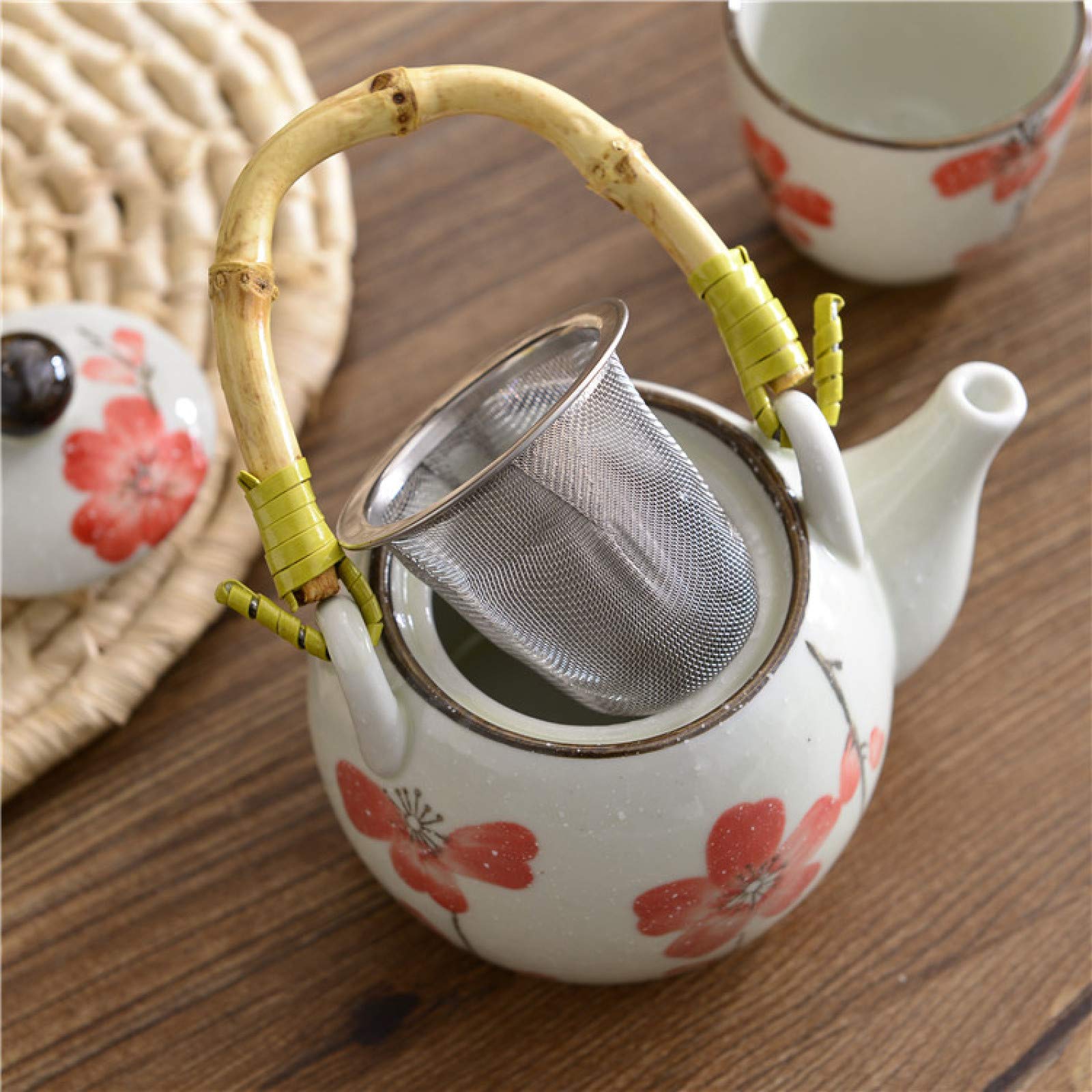 Ensemble Cadeau de Thé Japonais Ensemble de Thés Pour Adultes Avec Poignée Théière En Céramique Chine Ensemble de Thé À Fleurs En Porcelaine Théière Et 2 Tasses de Thé de Voyage À La Maison, T