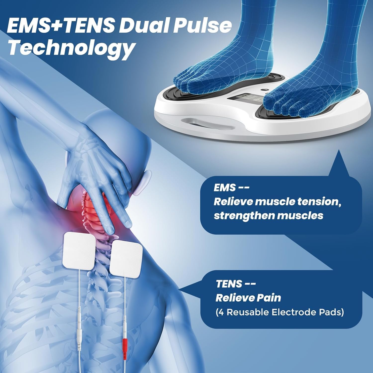 EMS Foot Massager for Neuropathy, Foot Stimulator NMES Muscle Stimulator for Neuropathy, Feet Nerve Electric Feet Massager for Circulation and Pain Relief with 4 TENS Unit Muscle Stimulator Pads