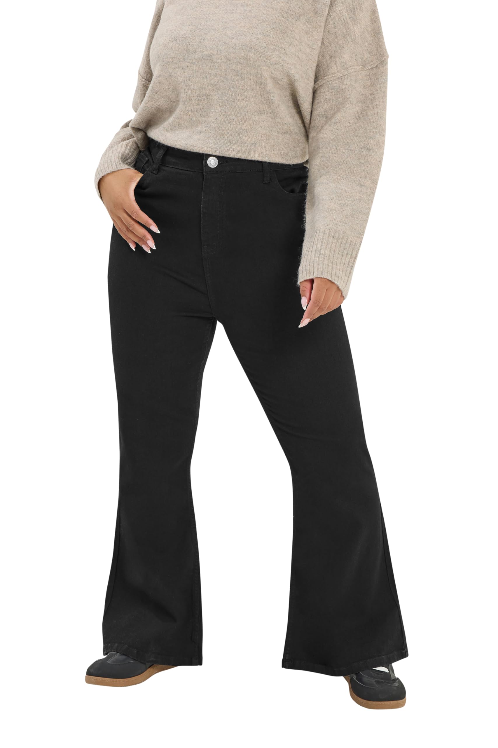 Yours Women's Flare Stretch Jeans in Black | Size: 22