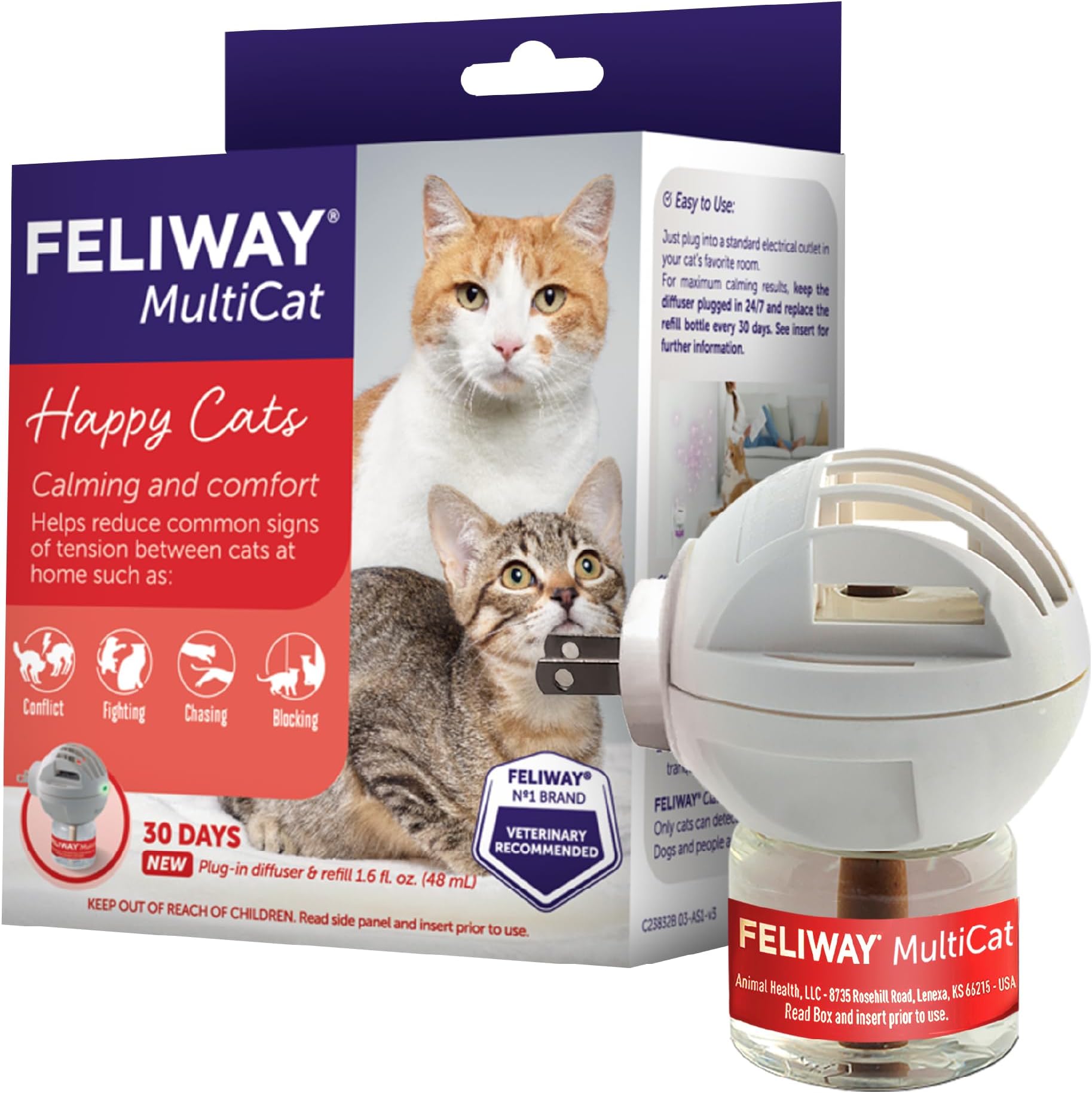 Feliway MultiCat Diffuser Starter Kit for Cats - Dedicated Diffuser + Liquid 48mL [Parallel Import]