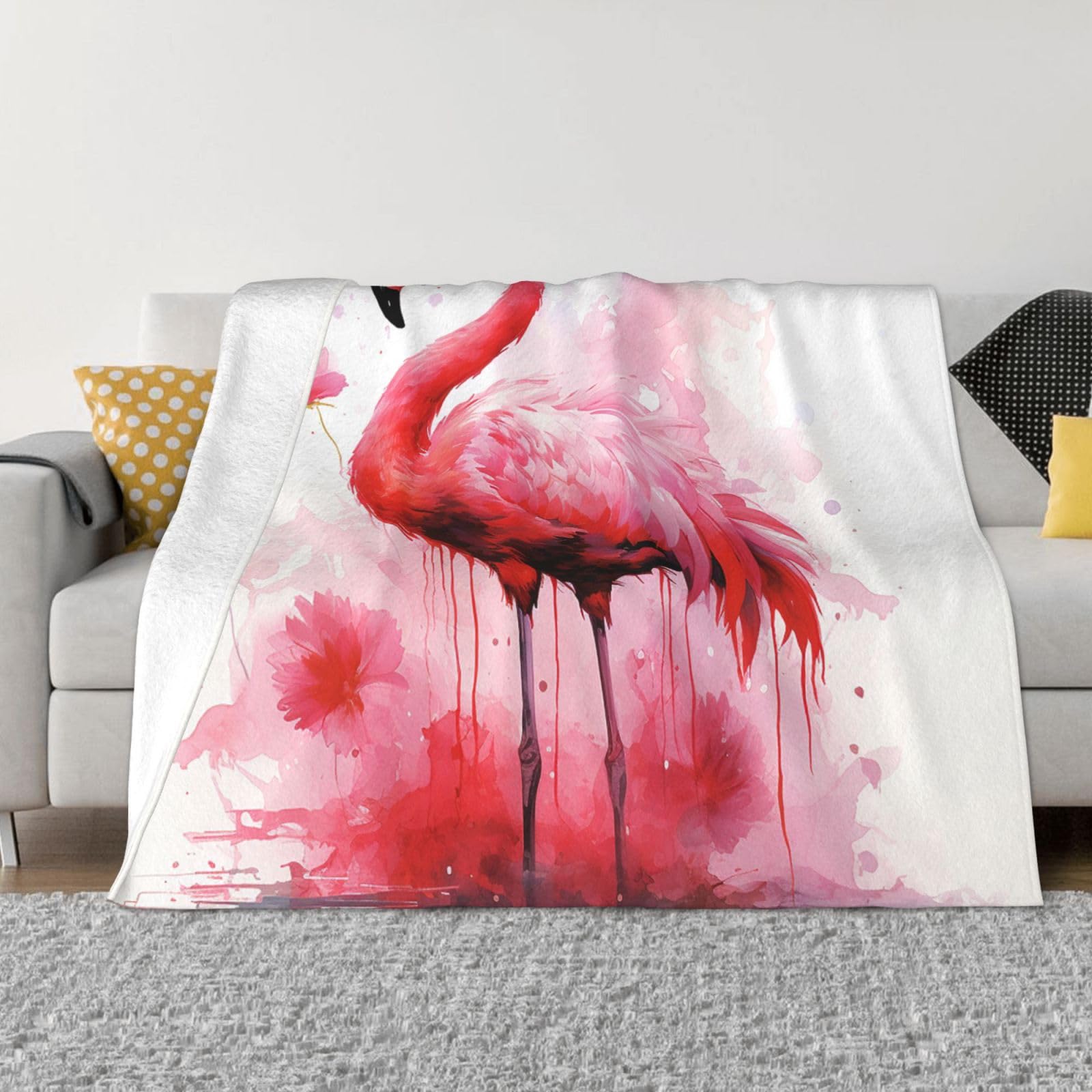 KLOPH Flamingo Watercolor Throw Blanket 40"x30" Flannel Fluffy Warm Blanket for Couch, Reversible Plush Blankets for Bed, Comfy Fuzzy Blanket for Sofa, Plush Lightweight-Blankets for All Season