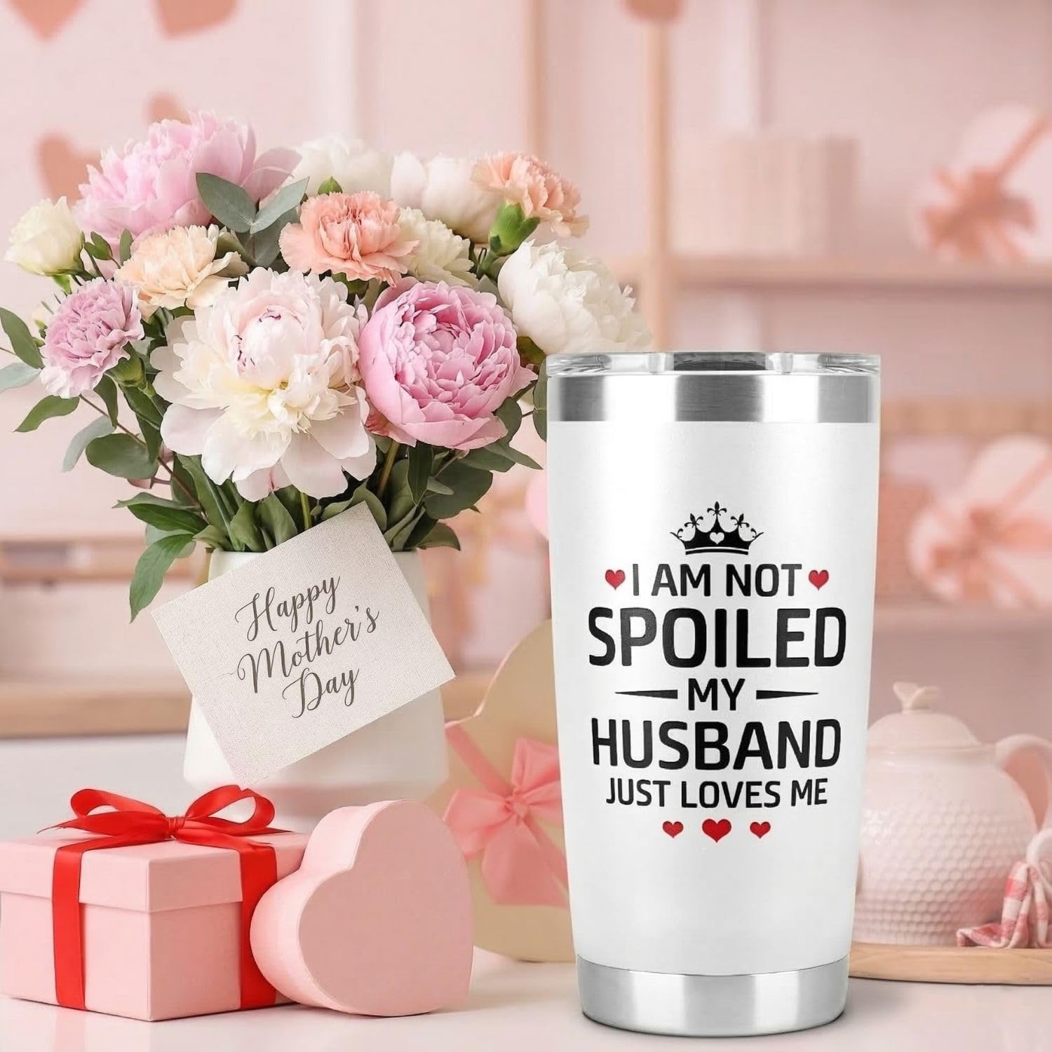 Mothers Day Gifts for Wife – I Am Not Spoiled My Husband Just Loves Me Tumbler 20Oz, Wifey Tumbler, Cool Gifts for Wives, Gift Ideas for My Wife, Birthday Present for Wife