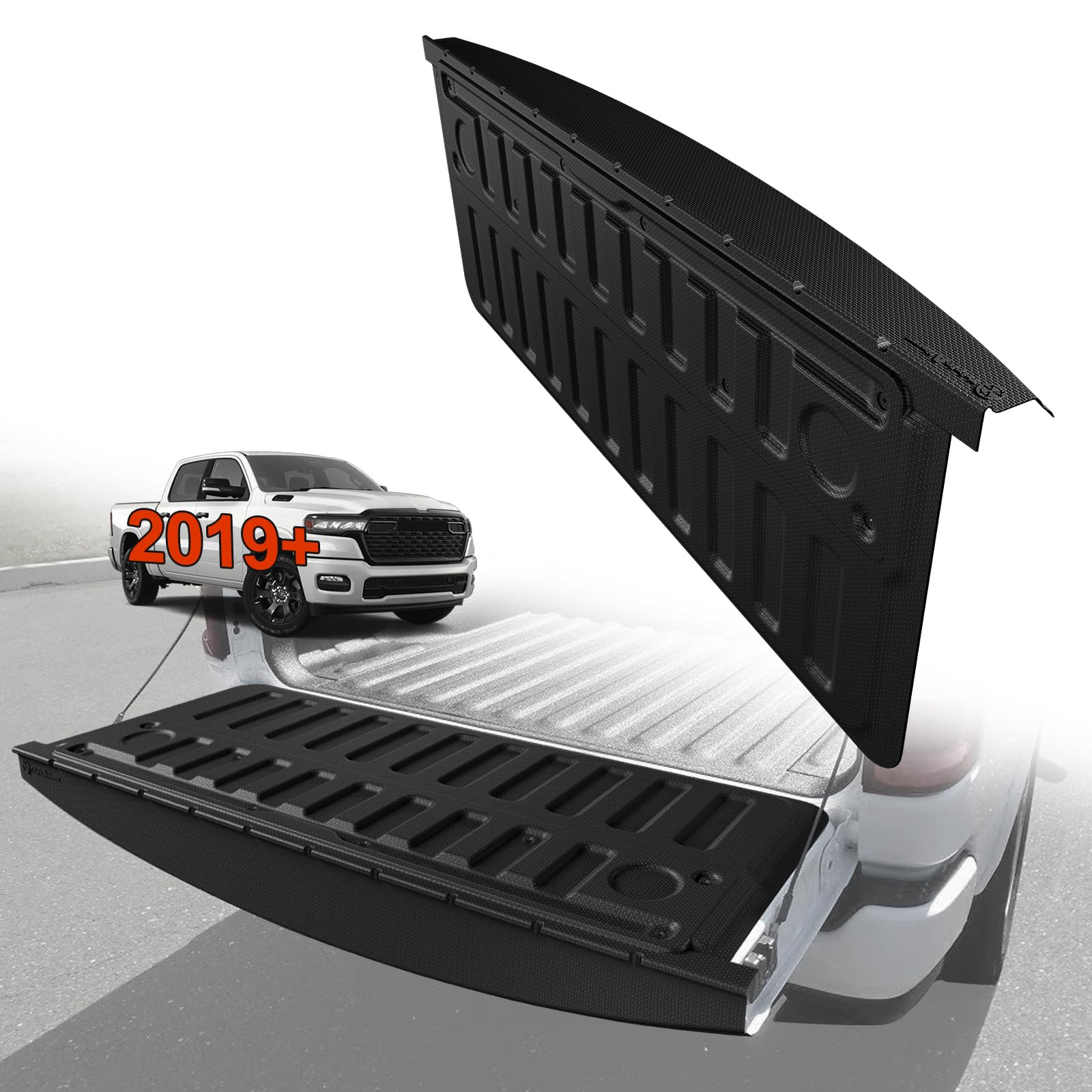TripleAliners Truck Mat Compatible with 2019-2026 Ram 1500 Power Tailgate-Release &amp; Standard Tailgate Accessories, Tailgate Mat Custom Fit All Weather Protection Pickup Liner, w/Tailgate Cap Protector