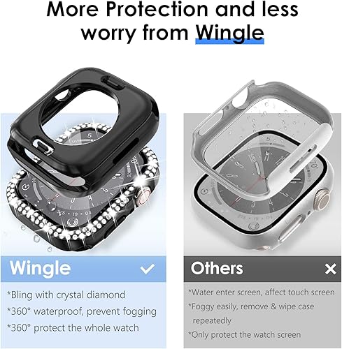 Vista 99 de WINGLE Paquete de 10 fundas protectoras de pantalla para Apple Watch de 1.575 pulgadas SE 3/2/1 Series 6 5 4 con vidrio templado, carcasas Paquete