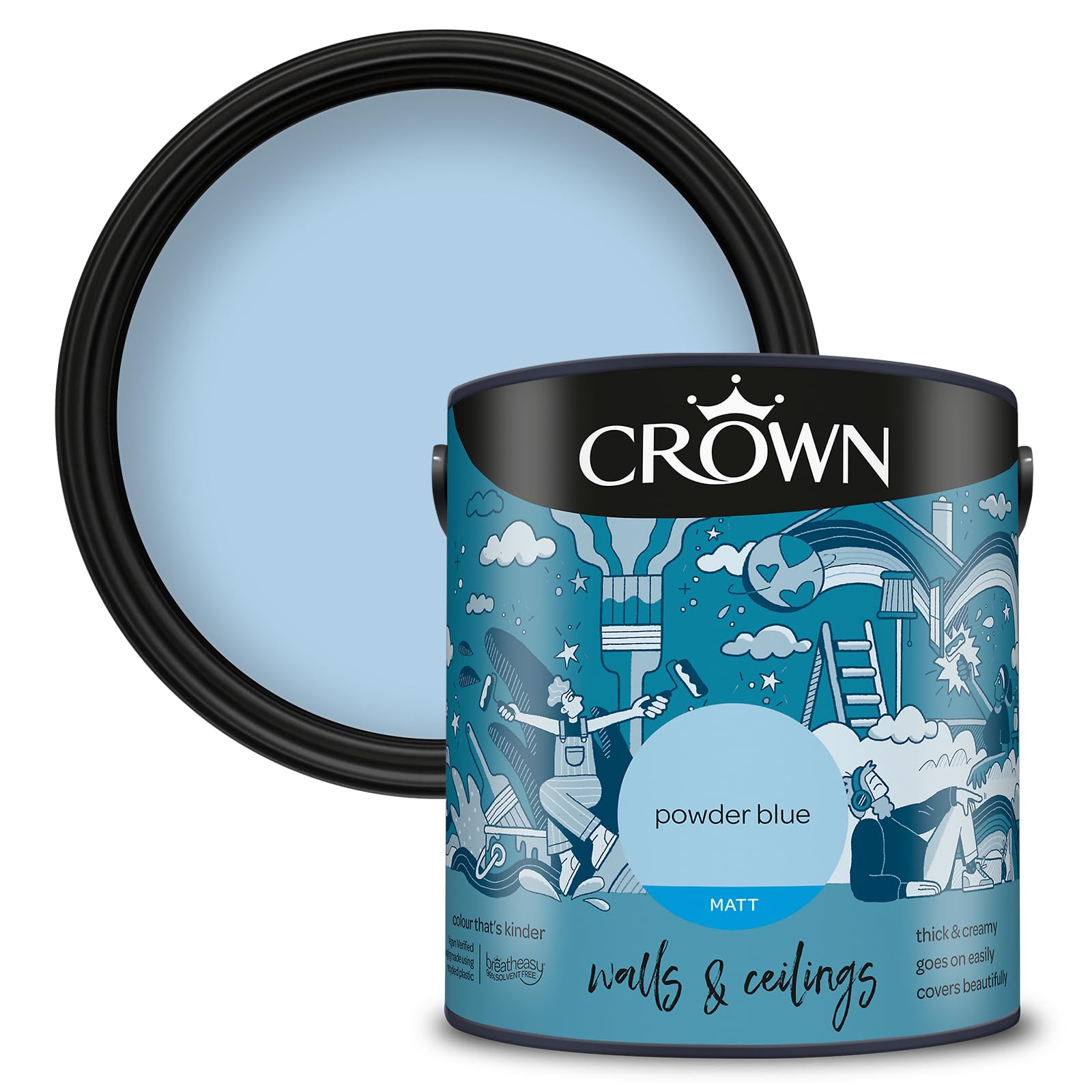 Crown Walls & Ceilings Matt Emulsion Paint - Powder Blue - 2.5L - Matt Finish - Water-Based