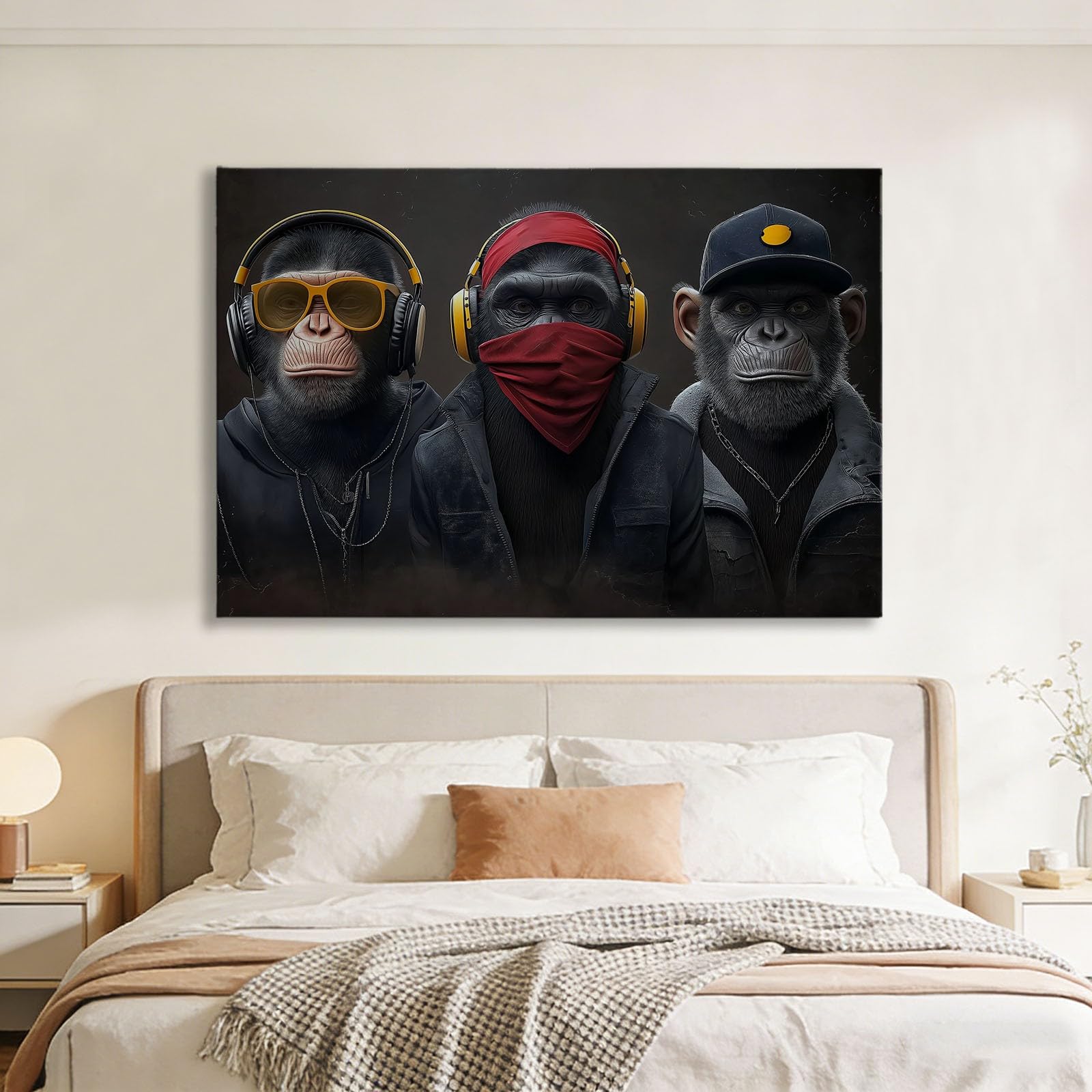 Générique Impression sur Toile avec Cadre en Bois Photo Peinture 70x50 cm Tableau Decoration Murale Salle de Jeux Gaming Chambre Garçon, Art Moderne Street Art Moderne Imprimé Animal Singe