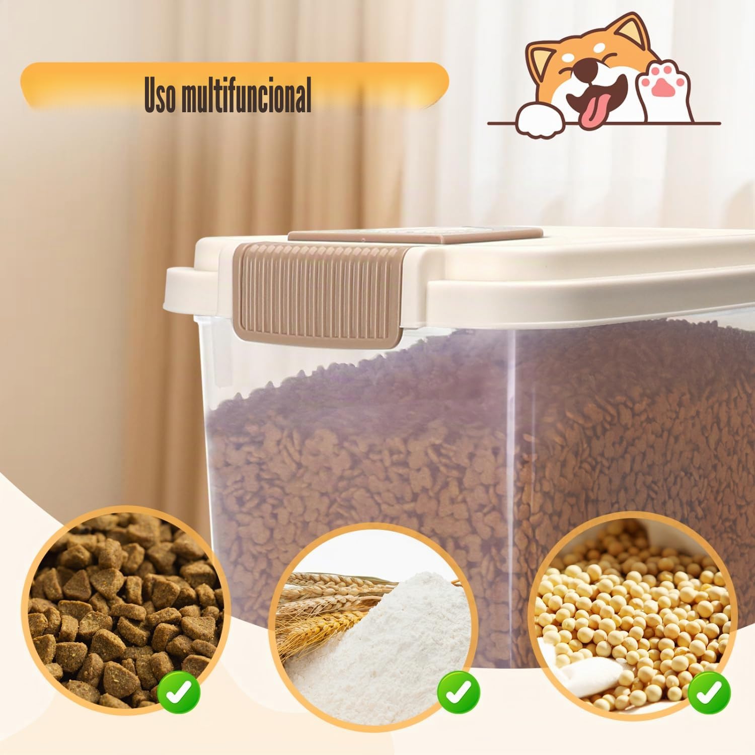 Nobleza 2* Contenedor de Pienso para Mascotas 20L, con Ruedas, Tapa Abatible, Cuchara y Marcador de Fecha, Caja Hermética Transparente para Perros y Gatos