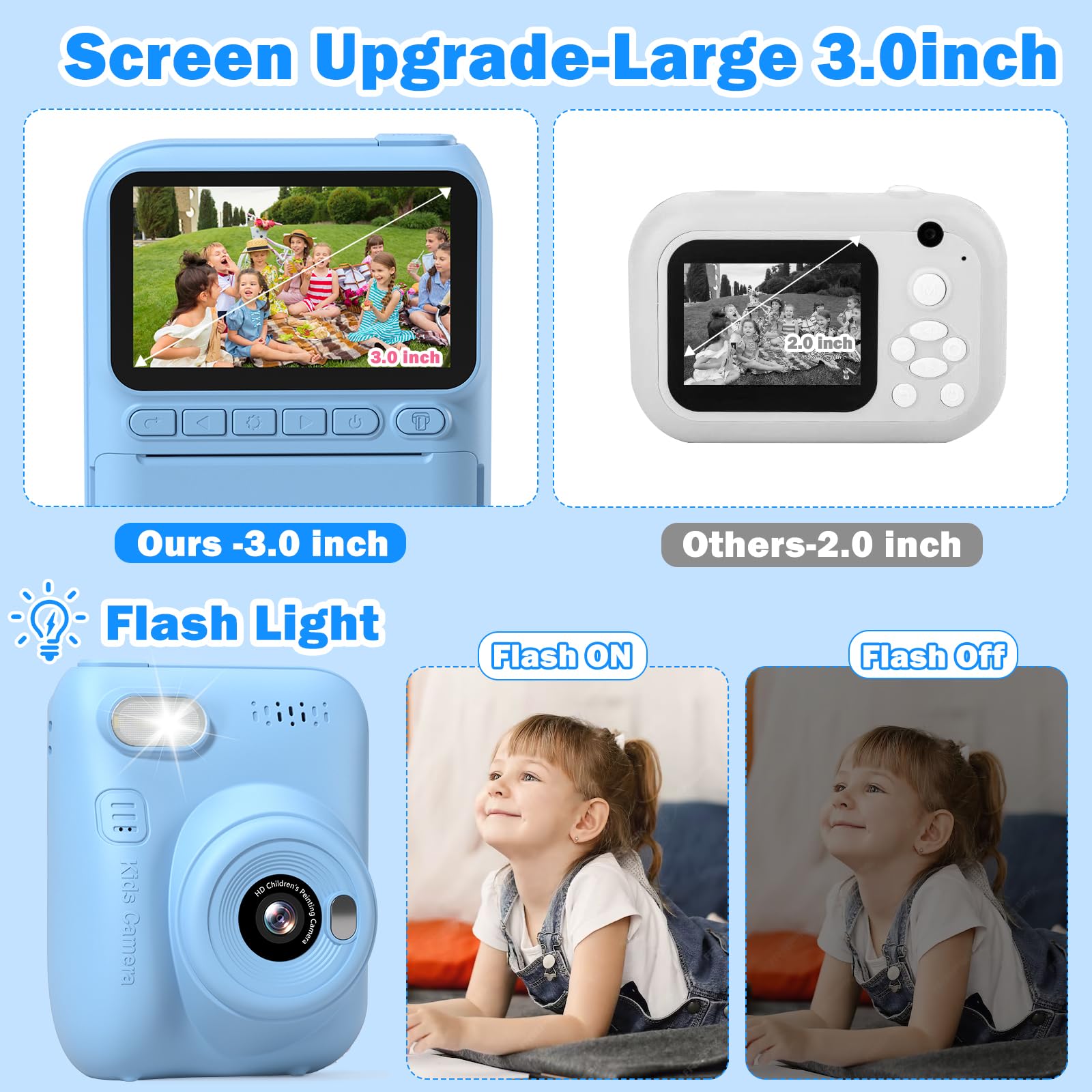 Macchina Fotografica Bambini Istantanea,Hangrui 3,0 Pollici Fotocamera Istantanea Bambini con 32GB Scheda,14MP/1080P HD Videocamera Fotocamera Digitale Bambini per Ragazze Ragazzi da 3-12 Anni -Blu