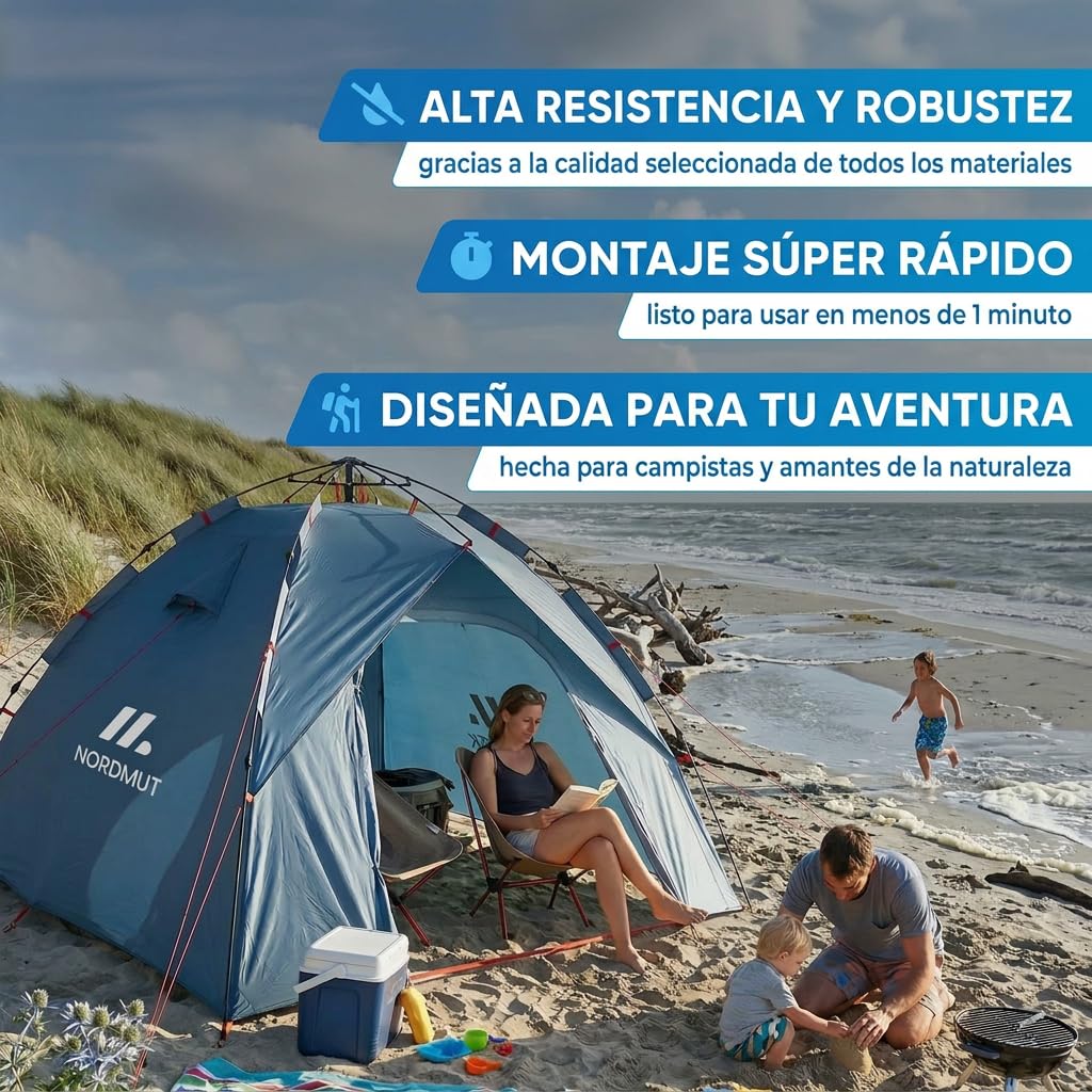 NORDMUT® Tienda Pop-Up 2-4 Personas Impermeable Protección UV Camping