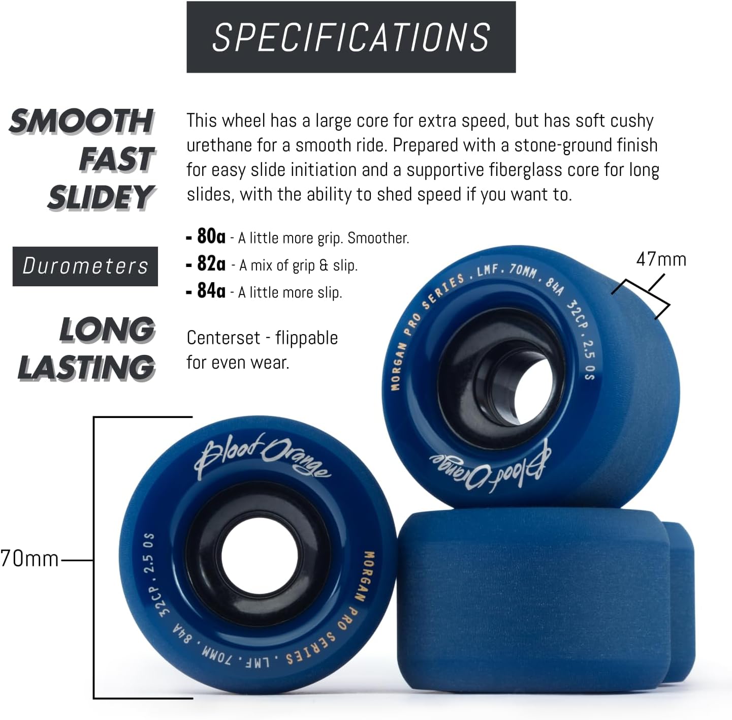 Blood Orange Morgan 70mm Longboard Wheel for Sliding, Surfskate, Cruising, Electric Skateboard, Freeride, LDP.
