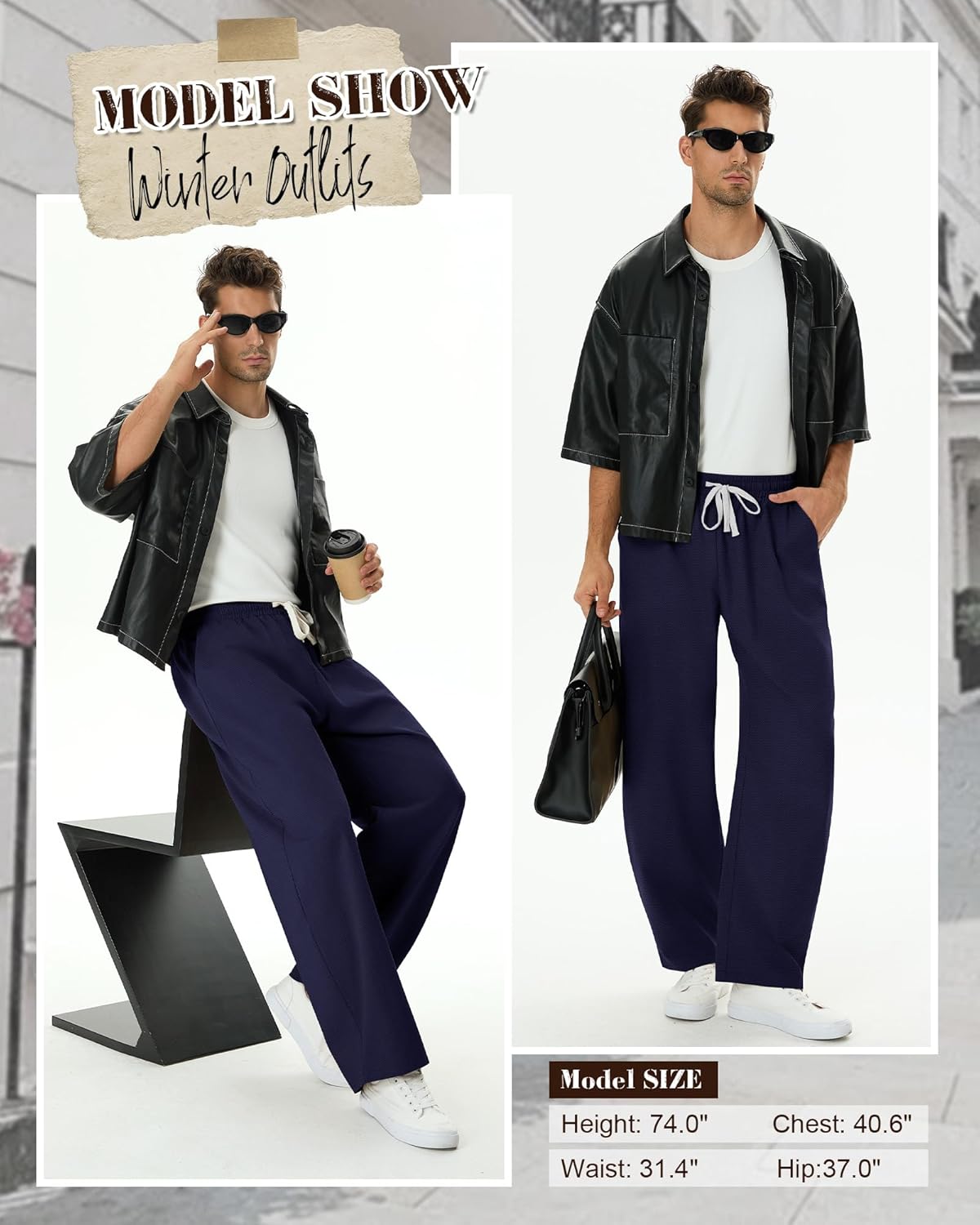 Men's Baggy Sweatpants Elastic Waist Drawstring Cotton Lounge Pants with Pockets Wide Leg Uncuffed Track Pants - Image 6