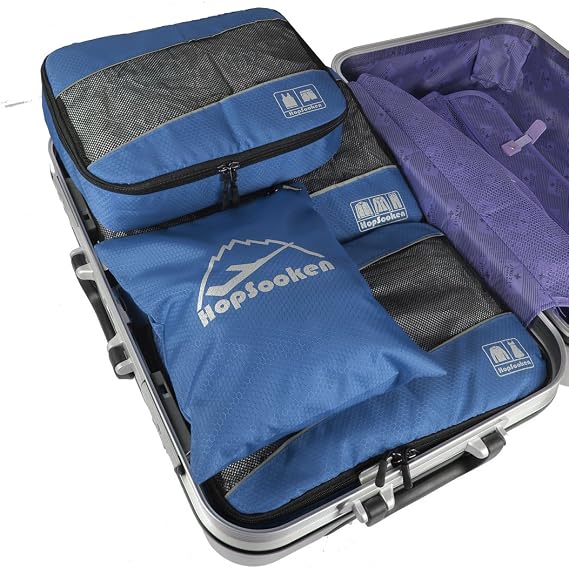 5 Set Packing Cubes for Travel Large Suitcase Luggage Organizer Bags Travel Accessories Vacation 4 Cubes 1 Laundry Pouch Bag, Darkblue, L