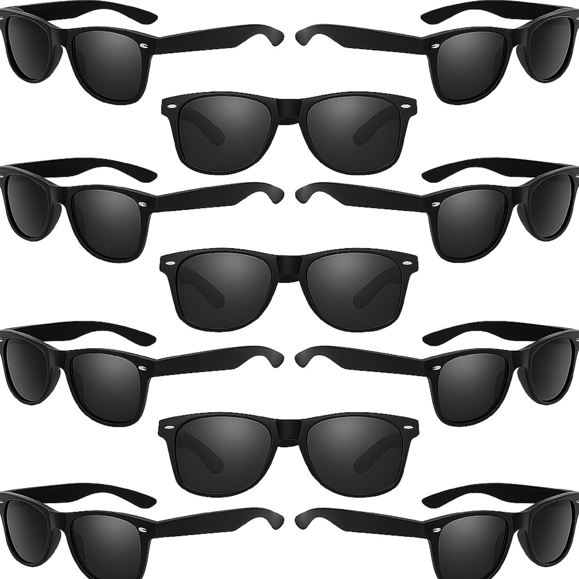 TheGag Black Sunglasses Wholesale Party Pack-12 Retro Wayfarer Risky Business-Blues Brothers Black Sunglasses for Graduation Mardi Gras Holidays-Birthday Wedding Party Adult Kids-New