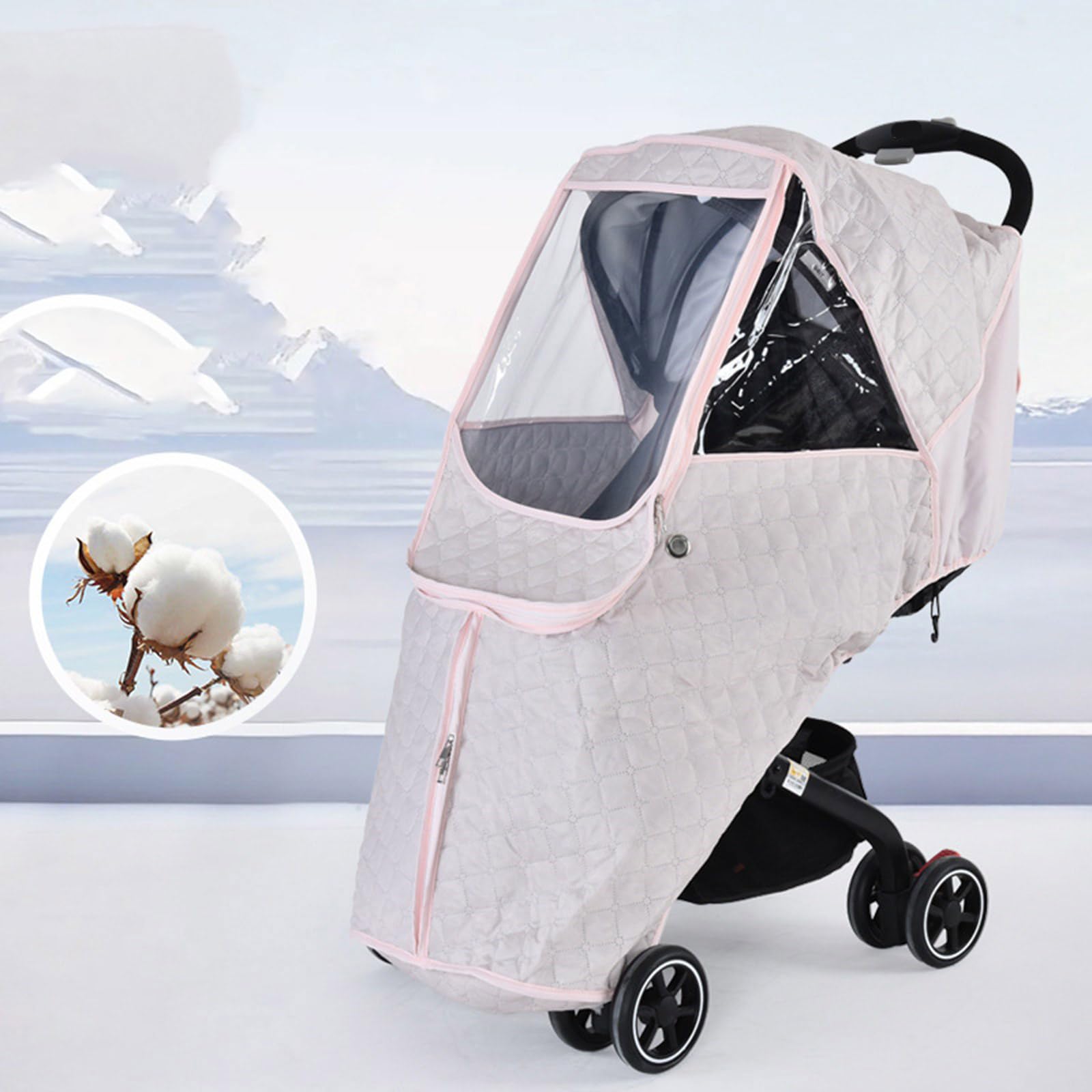 Housse d'hiver respirante avec fenêtre transparente, coupe-vent en polyester pour temps froid et utilisation en extérieur, poussettes transparentes, protection contre les intempéries, housse de pluie