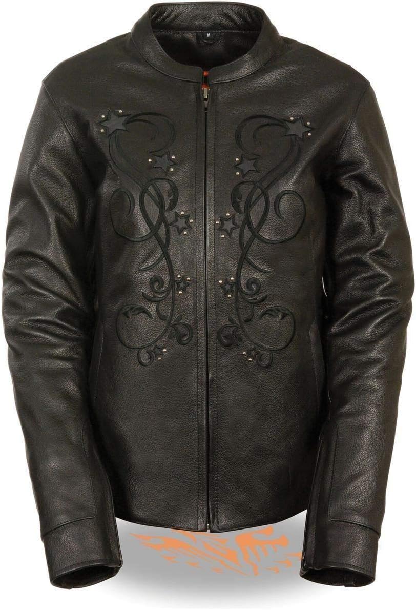 Milwaukee Leather ML2500 Women’s Reflective Star Riveted Black Leather Jacket Milwaukee Leather ML2500 Women’s Reflective Star Riveted Black Leather Jacket
