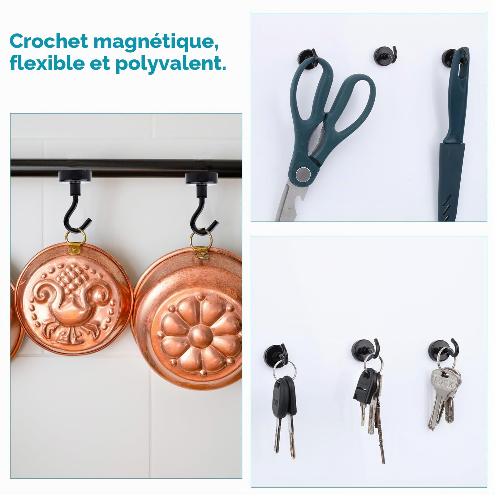 MIN CI 18pcs Crochets Magnétiques Extra Forts, 20mm Aimants Puissants Aimants Néodyme Crochet pour Réfrigérateur Rond Aimant Noir Néodyme Crochets Pour Camping Garage Cuisine Bureau