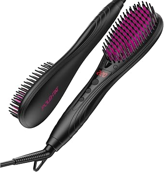 POLENTAT Straight Brush, Brush Type Hair Iron, 100% Negative Ions, 248°F to 448°F 120°C to 220°C, Digital Temperature Display, 6 Temperature Adjustment, Temperature Memory, Rapid Heating