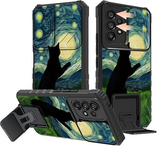 Funda protectora híbrida a prueba de golpes para Samsung Galaxy A23 5G con funda deslizante para cámara y función atril, funda protectora híbrida de