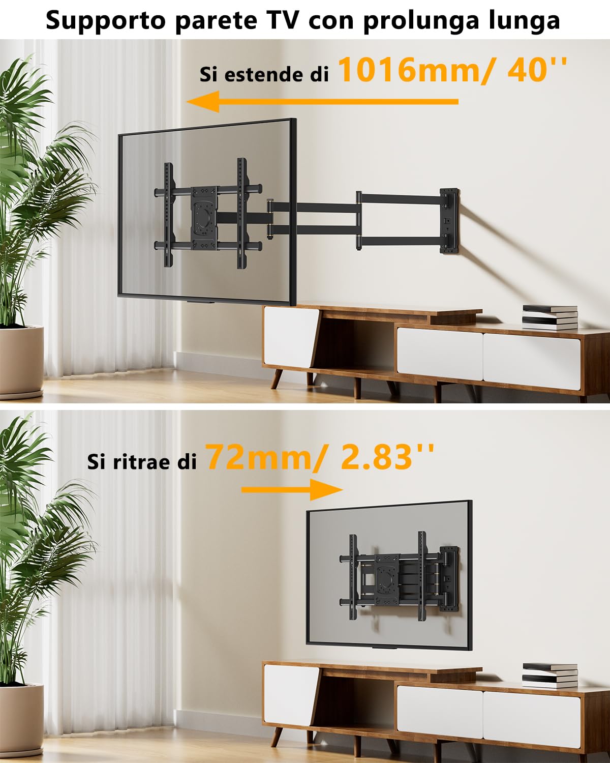 Supporto TV Parete con Braccio Extra Lungo 1016mm per Schermi LCD/LED/OLED da 37-75 Pollici, Staffa TV Girevole Inclinabile ed Estendibile, Braccio TVs ad Angolo VESA 600x400mm fino a 45kg