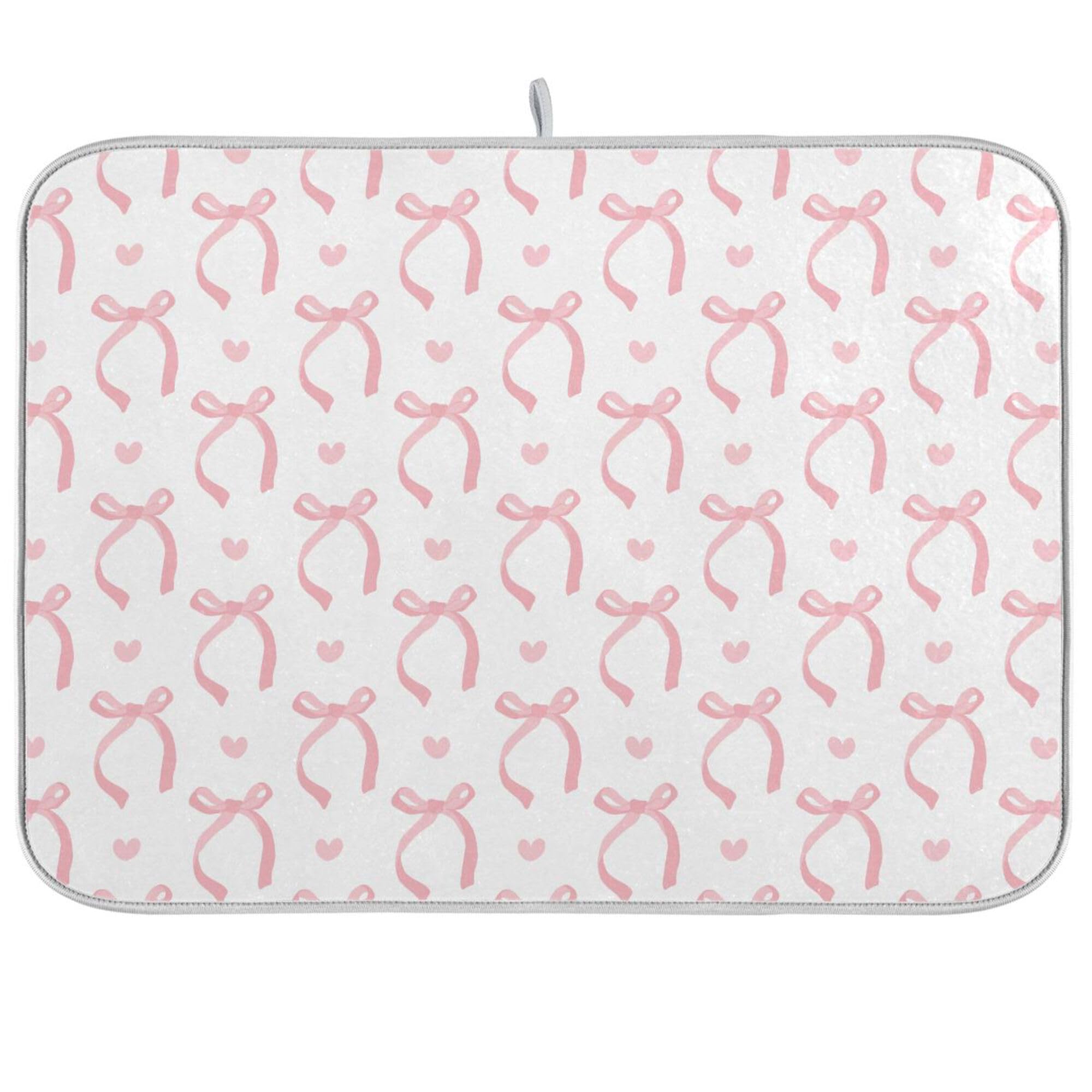 Pink Ribbon Bow Dish Drying Mat Quick Absorbent 18x24 Cute Bow Tie White Kitchen Drying Mat for Countertop Sink Reusable Dishes Mats Kitchen