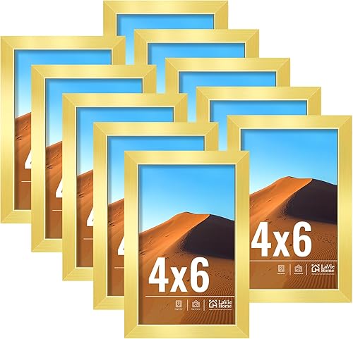 LaVie Home Juego de 10 portarretratos dorados de 4 x 6 pulgadas, para fotos de 4 x 6 pulgadas, collage de marcos de fotos para galería de pared