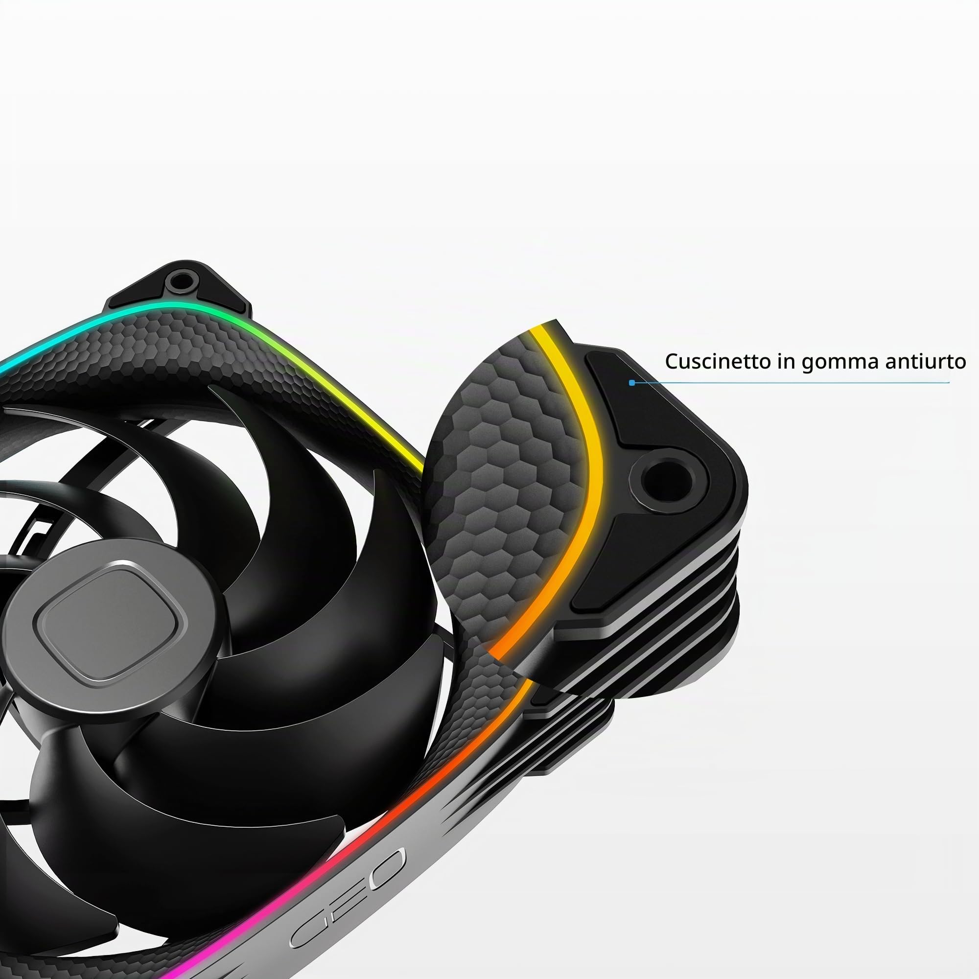 Geometric Future Squama GEO-S2503B-14T) - Ventola RGB PWM, 140 mm, confezione da 3, prestazioni e bilanciamento silenzioso, doppio anello di illuminazione, 5 V 3 pin indirizzabile RGB - PWM a 4 pin