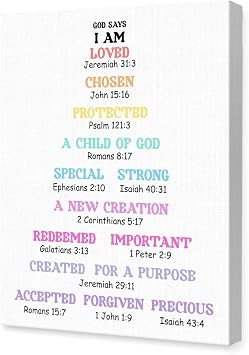 God Says I Am Wall Art Canvas Framed, God Says I Am Posters for Teens Kids, Christian Posters for Teens, Biblical Affirmations Wall Decor for Kids Room 12x15 In