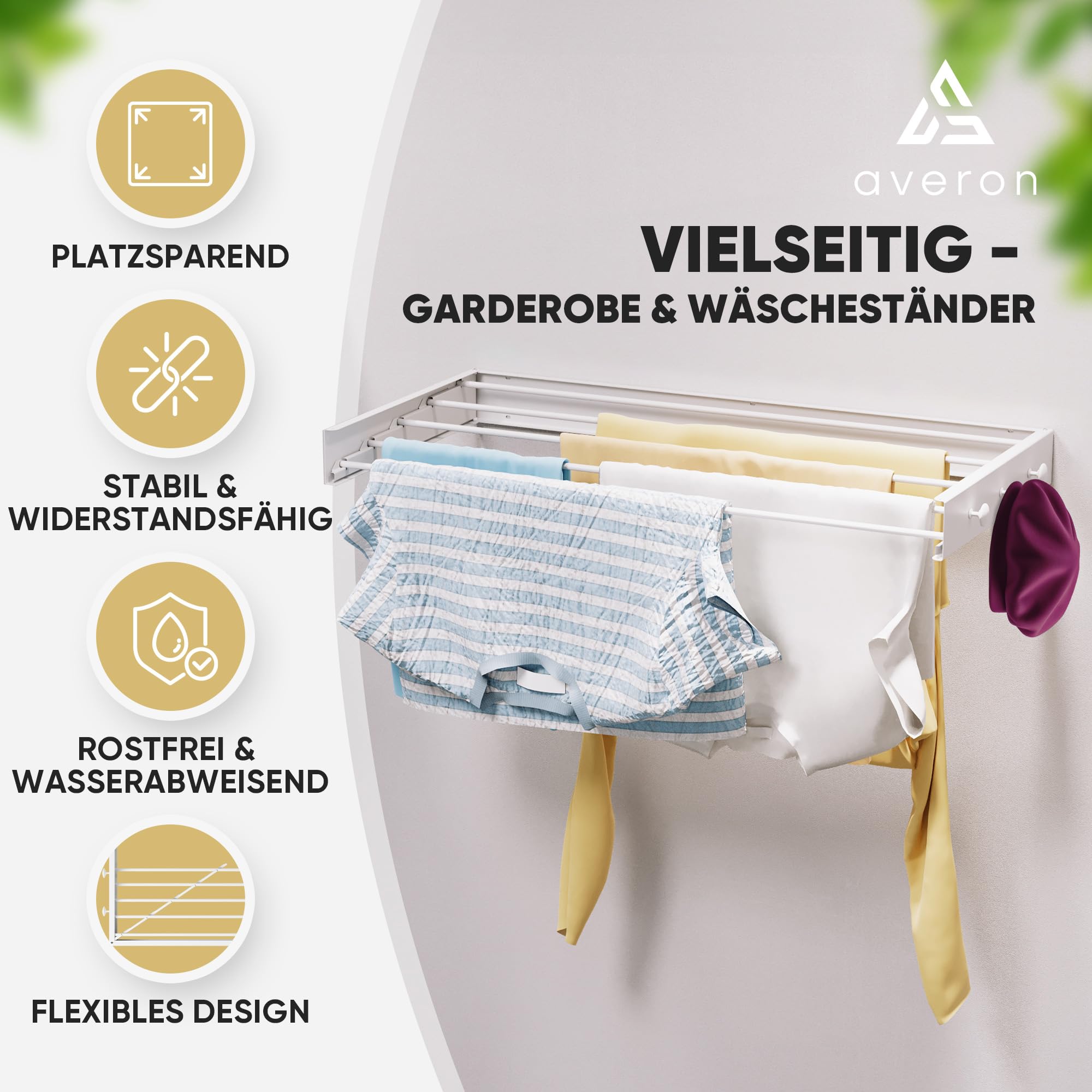averon Wäscheständer Wandmontage, Wäscheständer Wand, Wandwäschetrockner, Wäschetrockner Wand, Wandtrockner Ausziehbar, Wäscheständer,Wäscheleine