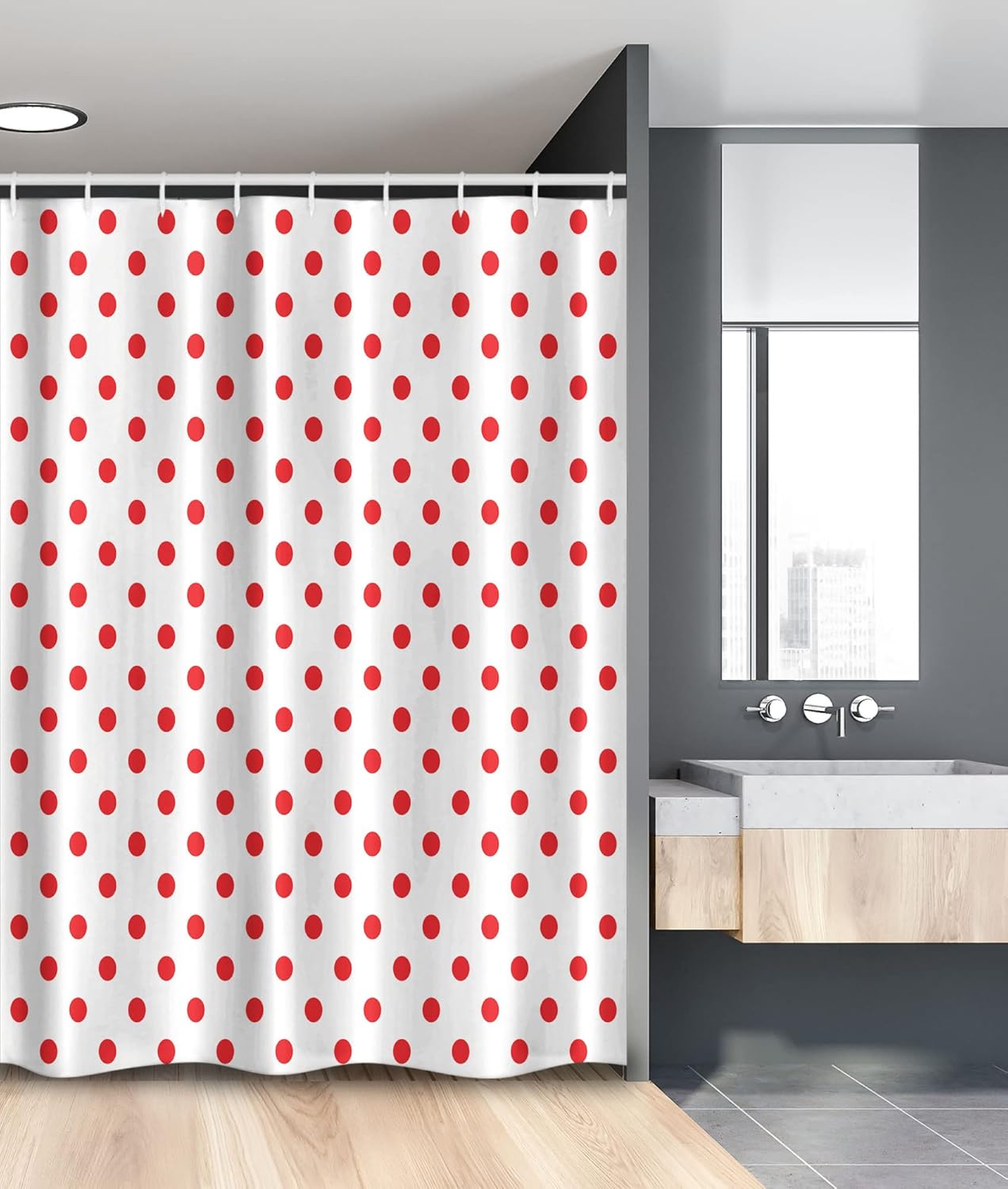 Ambesonne Geometric Stall Shower Curtain, Classical Pattern with Country Picnic Theme Retro Style Polka Dot Shapes, Fabric Bathroom Decor Set with Hooks, 54" W x 78" L, White and Vermilion