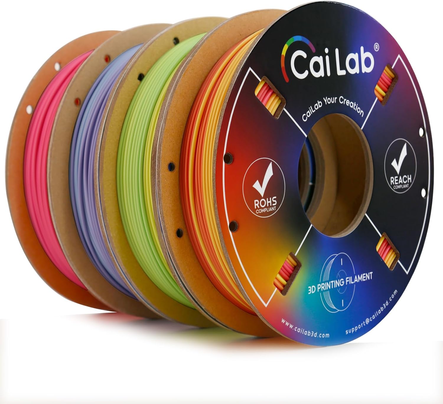 Rainbow PLA 1.75mm Filament Bundle, 4-Pack Multicolor Gradient Material, Neatly Wound, +/- 0.02mm, Fit Most FDM Printers, 4 x 250 Spools (Total 1kg) - Rainbow Series