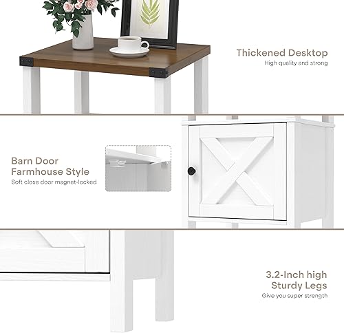 Miniatura 7 de Juego de 2 mesitas de noche de granja, mesa auxiliar para sofá con almacenamiento, mesita de noche de madera con puerta de granero para dormitorio,