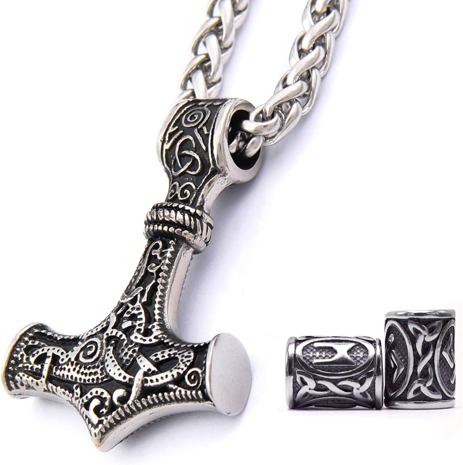 Stainless Steel Mjolnir Thor Hammer Necklace Pendant Norse Viking