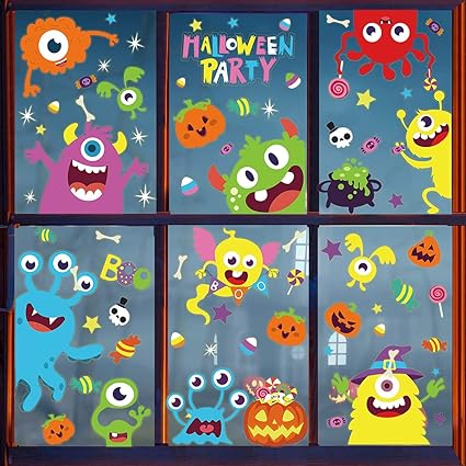 Amazon Co Jp Derayee ハロウィン 静電 ステッカー ウォール 両面 モンスター 95pcs入り 剥がせる 汚れない 怪獣 静電気シール 窓 片目の怪獣 Diy 工具 ガーデン